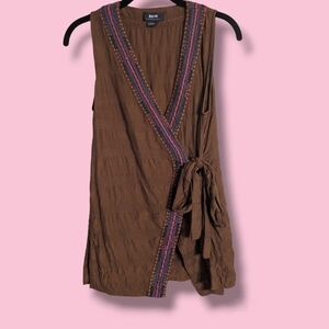 Anthropologie Maeve Brown Embroidered Liviana Wrap Top